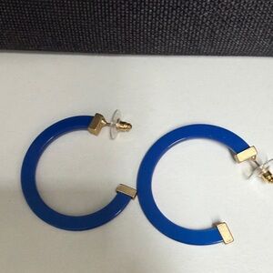 Blue Hoop Earrings with Gold Accents